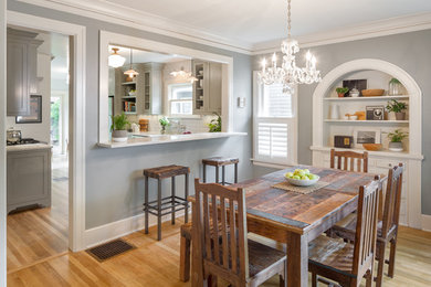 Example of an arts and crafts dining room design in Portland