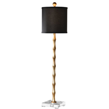 Uttermost Quindici Metal Bamboo Buffet Lamp, Gold Leaf