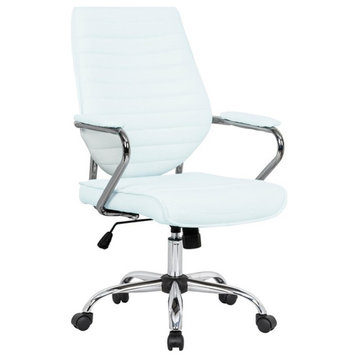 LeisureMod Winchester Modern Leatherette Executive Swivel Office Chair in White