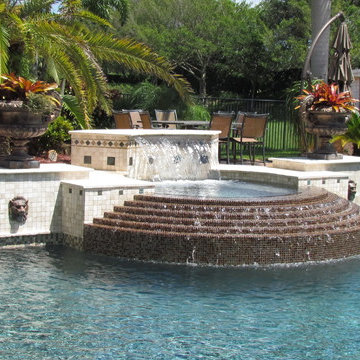 Traditional Swimming Pool w/ Elevated Spa, Tiered Spillway, Beach Area - Exarhos