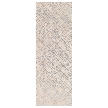 Tibetan Modern Gray, Cream Area Rug, 2'7"x7'6" Runner