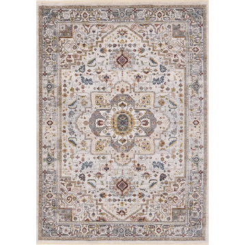 Olivia Collection Cream Gold Red Traditional Medallion Area Rug, 7'10"x10'2"