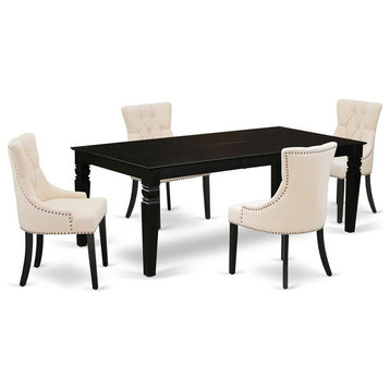 East West Furniture Logan 5-piece Wood Dining Set in Black/Light Beige