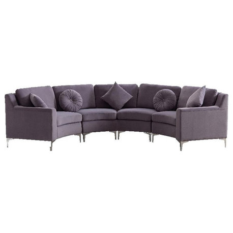 Legend Vansen 136" Symmetry Curved Modern Velvet Sectional Sofa in Purple