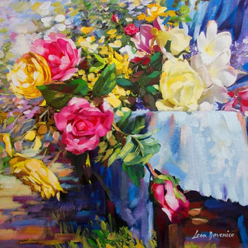 Floral painting, floral painting, Original Paintings for Sale by Leon Devenice