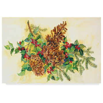 Joanne Porter 'Holly And Pine Cones' Canvas Art, 32"x22"