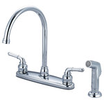 Olympia Faucets - Accent Two Handle Kitchen Faucet, Moroccan Bronze - Two Handle Kitchen Faucet Lever Handles Gooseneck Spout Swivel 360_ 8-7/16" Reach, 8-1/8" From Deck to Aerator Washerless Cartridge Operation 4-Hole 8" Installation Side Spray Assembly With 1.5 GPM Flow Rate