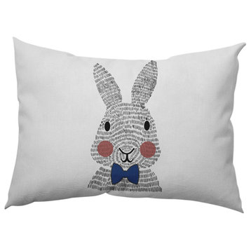 Bow-tie Bunny Easter Decorative Lumbar Pillow, Dark Cobalt Blue, 14x20"