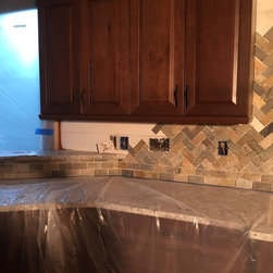 Colorful nature stone herringbone pattern backsplash - Products