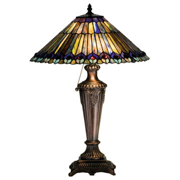 23H Tiffany Jeweled Peacock Table Lamp 602