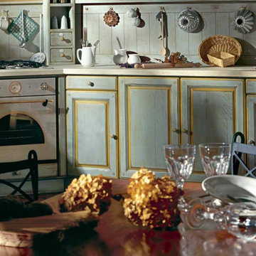 Classic French Country Distressed Blue Painted Kitchen Cabinets By Darash