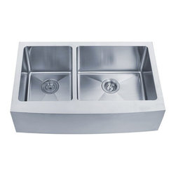 Kraus 33 Inch Farmhouse Apron 60/40 Double Bowl Stainless Steel Kitchen Sink KHF - Kitchen Sinks