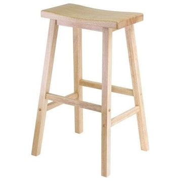 Pemberly Row 28.86" Transitional Solid Wood Saddle Bar Stool in Natural
