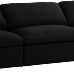 Meridian Furniture - Serene Linen Textured Fabric Deluxe Comfort 3-Piece Modular Sofa, Black - There's lots to love about the Serene linen textured deluxe cloud-like comfort modular collection, and this piece is not an exception. The soft black linen textured fabric is cozy and sleek to the touch while the overstuffed down/feather cushions provide gentle support so you can relax and unwind like a VIP. Customize your seating with this modular set by adding the pieces you like most. Latches under each piece make it easy to snap them into position for a look that's modern yet welcoming.