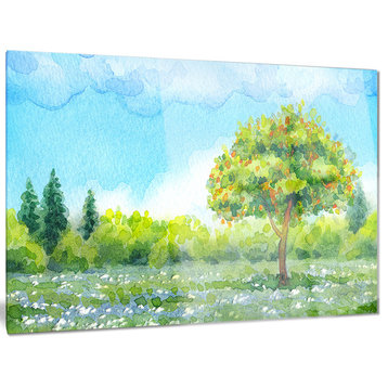 "Tree in Spring" Watercolor Painting Landscape Metal Wall Art, 28"x12"