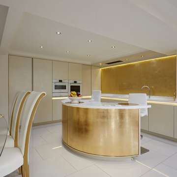 Contemporary Kitchen with Gold Leaf Island