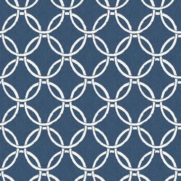 3122-11002 Quelala Ring Ogee Wallpaper in Navy Blue Interlocking Circle Chain