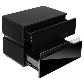 Modern LED Light Nightstand w/2 Drawers with 20 Colors, Black