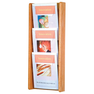 Wooden Mallet 3 Pocket Acrylic and Oak wall Display in Light Oak