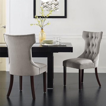 Set of 2 Dining Chair, Tapered Legs & Velvet Seat With Hourglass Back, Taupe