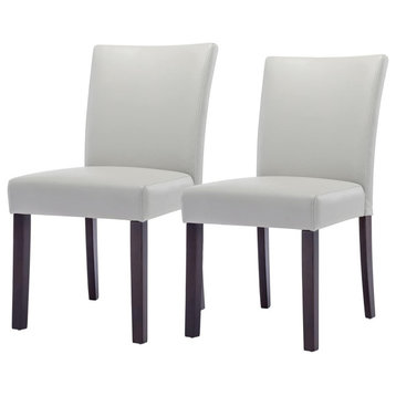 Set of 2 Dining Chair, Hardwood Legs With Padded Faux Leather Seat, Light Grey