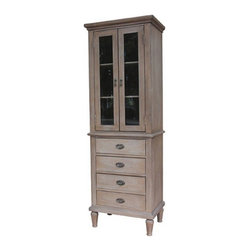 Distressed Linen Cabinet Oak Finish, Floor-standing Linen Tower - Bathroom Cabinets