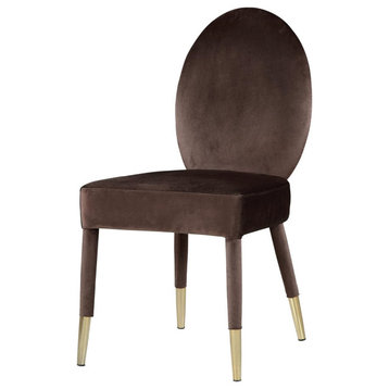 Set of 2 Dining Chair, Armless Design With Velvet Padded Seat & Oval Back, Brown