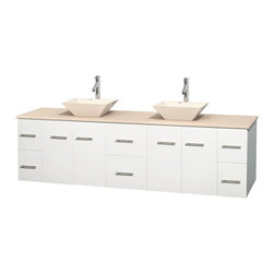 Wyndham - Centra 80" Matte White Double Vanity, Ivory Marble Top, Pyra Bone Porcelain - Bathroom Vanities And Sink Consoles