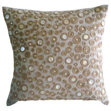 Beige Dotted Jute 16"x16" Cotton Linen Throw Pillows Cover, Jute Centric
