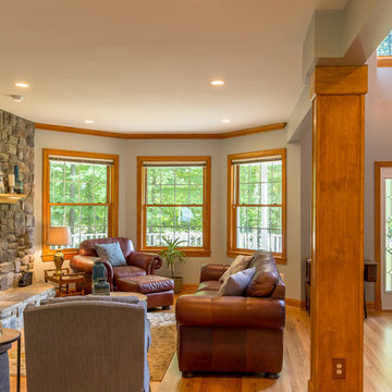 Bay windows bring in natural light into the space.