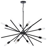 Progress Lighting - Astra Collection Eight-Light 42" Matte Black Modern Chandelier - The Astra chandelier features a space-age-inspired design perfect for modern and mid-century decor. Eight spoked arms radiate out from a cylindrical down rod suspended from a center round canopy, bringing a dynamic flair to the fixture's design. A crisp matte black finish adds a touch of sophistication. Decorative bulbs (sold separately) adorn the ends of each perpendicular arm. This versatile chandelier is ideal for bringing illumination to dining rooms, kitchens and bedrooms. This fixture is part of the Progress Lighting Design Series, a lighting collection offering fashionable styles and affordable luxury lighting for the home.