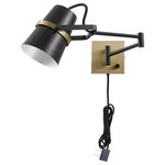 Novogratz x Globe Electric - Novogratz x Globe McKibbin Matte Black Plug-In/Hardwire Swing Arm Wall Sconce - The modern industrial decor trend continues to be a must-have for any space and the stylish design of the McKibbin 1-Light Swing Arm Wall Sconce is the perfect accessory. It's not just the ultra-functional swing arm that makes it perfect - the shade pivots so the light can be pointed in various directions. The matte black finish is expertly accessorized with brass accents and is a knock-out against an exposed brick or concrete wall. The 2-in-1 design allows you to place the light anywhere you want. You're not restricted by the need for an existing hardwire connection simply use the six-foot cord to place your sconce anywhere there's an outlet. The options are endless! Decorate with the Novogratz and Globe Electric - lighting made easy.