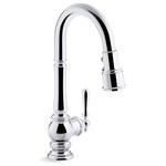 Kohler - Kohler Artifacts Kitchen Faucet w/ 16" Pull-Down, Polished Chrome - The Artifacts faucet collection brings you classic designs reimagined in fresh new ways for various task areas of the kitchen. This Artifacts kitchen sink faucet displays vintage style with its high-arch spout and turned lever handle. The three-function pull-down sprayhead has you covered for a range of tasks: BerrySoft spray for food prep; an aerated stream for filling pots; and Sweep spray for cleaning. KOHLER's DockNetik docking system secures the sprayhead to the spout using magnetic force.
