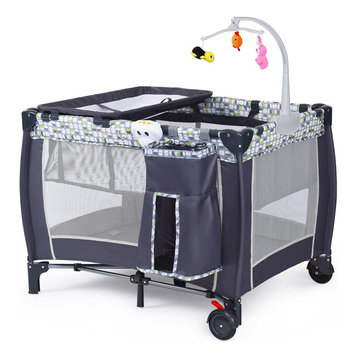 Costway Foldable Travel Baby Playpen Crib Infant Bassinet Bed Mosquito Net
