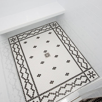 Tiled Shower Ceiling with Border and Flower Details
