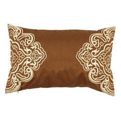 Light Brown Pillow with White Embroidery by Surya - Decorative Pillows