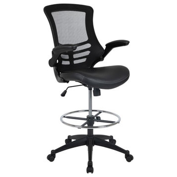 Flash Furniture Mid Back Mesh Leather Drafting Chair in Black