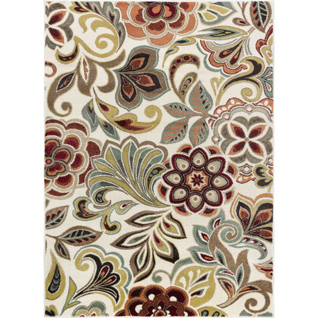 Dilek Transitional Floral Area Rug, Ivory, 7'10'' X 10'3''