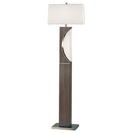 Half Moon Floor Lamp with Nightlight - Charcoal Gray, Etruscan Gold Linen Shade