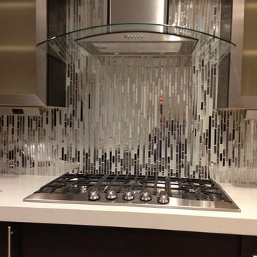 Eden Mosaic Tile Installations: Random Mixed Tile White Glass and Metal Tile