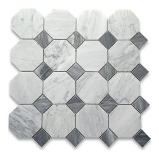 Carrara White Nero Marquina Black Marble 3x3 Checkerboard Mosaic Tile Honed  - Marble Online