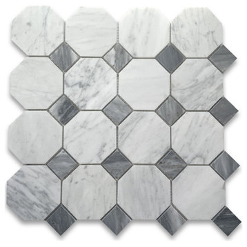 Carrara Marble 3" Octagon Mosaic Vintage Tile Honed Matte White Gray, 1 sheet
