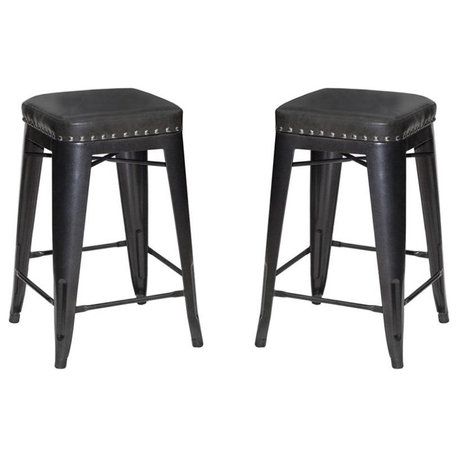 Bowery Hill Transitional Metal and Faux Leather Counter Stool in Gray