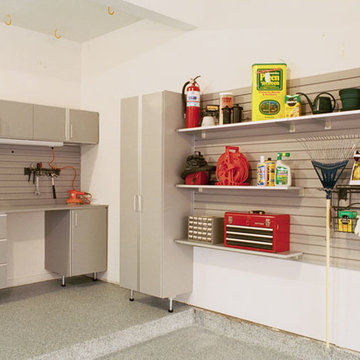 Garage Storage and Shelving with Work Bench and Slat Wall