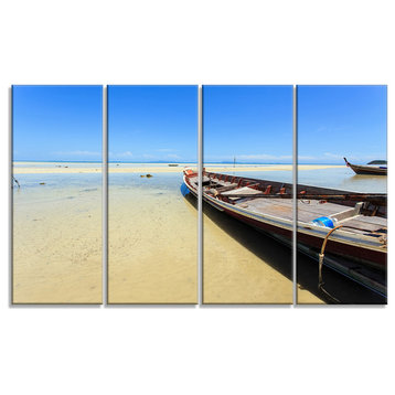 Traditional Thai Boat on Beach, Seashore Canvas Art Print, 48"x28", 4 Panels