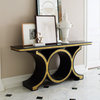 Stunning Midcentury Chain Link Console Table, Black Gold Dark Wood