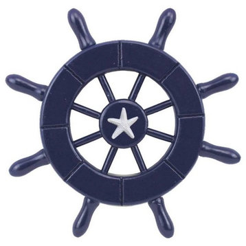 Dark Blue Decorative Ship Wheel With Starfish 6'', Boat Steering Wheel Decor