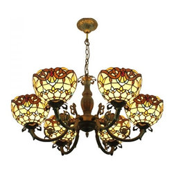 Stained Glass Tiffany Pendant Lamp Chandelier with 6 Lights 8-Inch - Chandeliers