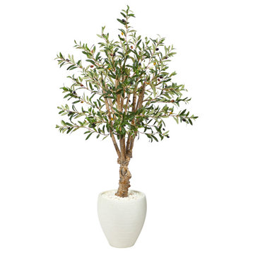 53" Olive Artificial Tree, White Planter