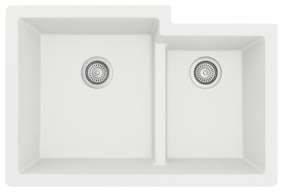 Karran 32" Undermount Large/Small Bowl Quartz Kitchen Sink, White